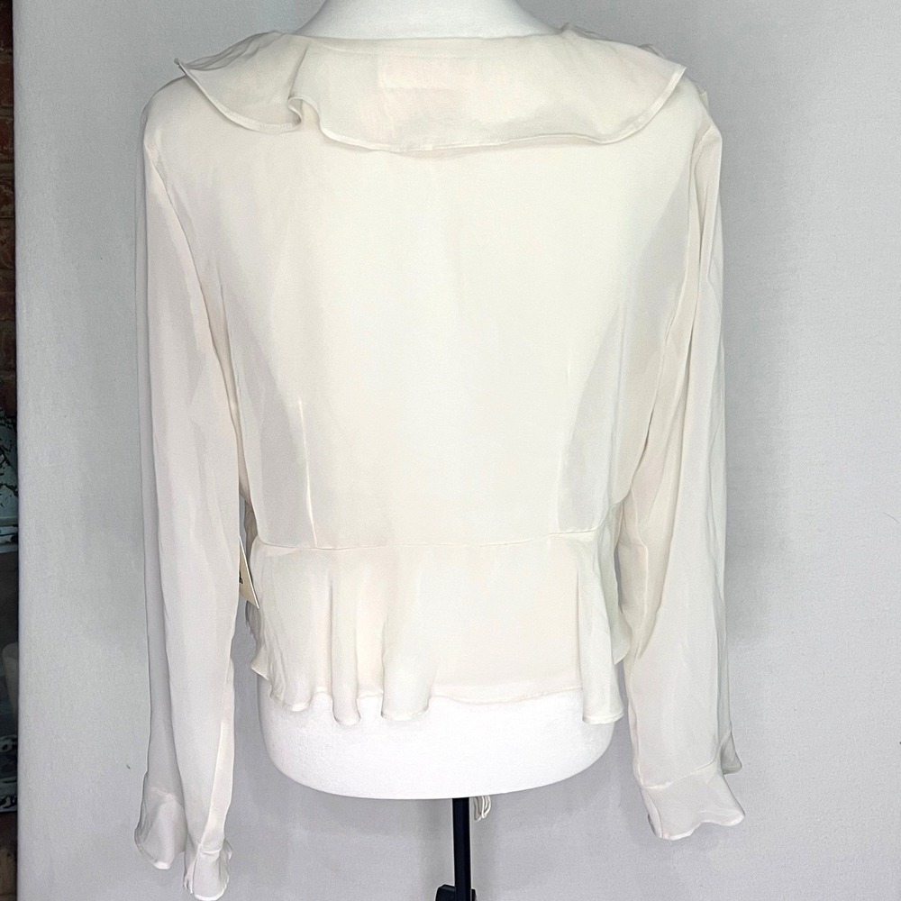 Sheer Fairycore Cream Ruffle Tie Front Peplum Blouse Long Sleeve Large 12-14 - Picture 3 of 12